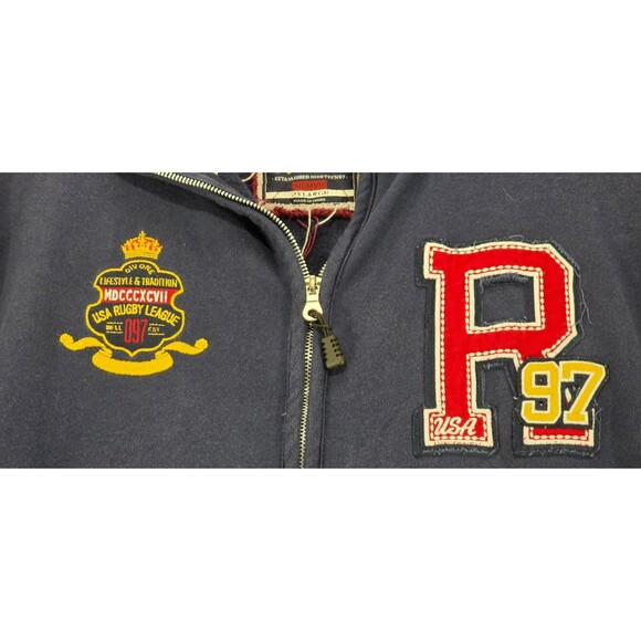 Vintage 90s Rugby USA Starter Jacket Varsity Letterman Patches Zip Navy Blue 2XL - Picture 9 of 16